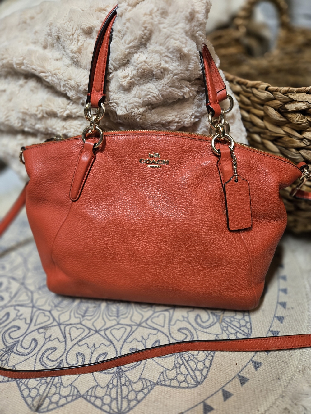 Coach Coral Pebbled Leather Shoulder Satchel